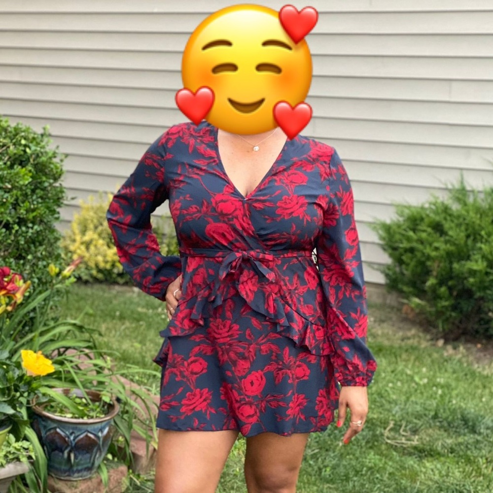 Red and black flower dress.